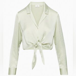 Aritzia | Wilfred Tie-Front Satin Blouse | Light Birch | Small
